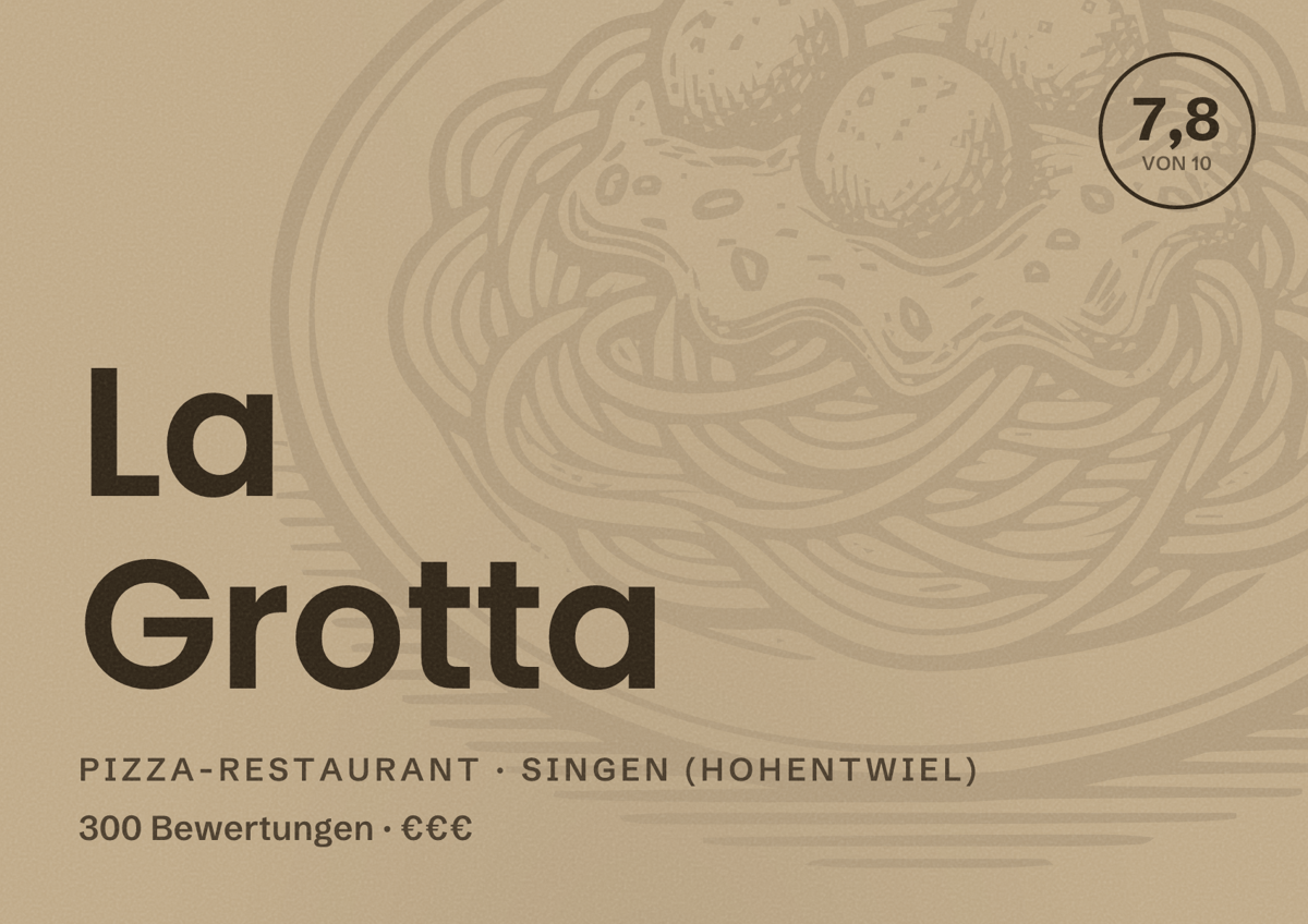 Illustriertes Poster von La Grotta, Pizza-Restaurant in Singen (Hohentwiel): Bewertung 7,8 von 10 aus 300 Bewertungen, Preisniveau €€€