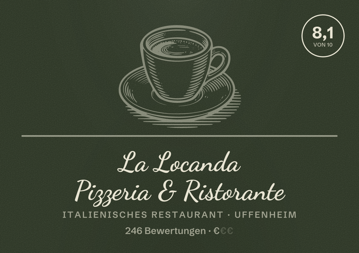 Illustriertes Poster von La Locanda Pizzeria & Ristorante, Italienisches Restaurant in Uffenheim: Bewertung 8,1 von 10 aus 246 Bewertungen, Preisniveau €