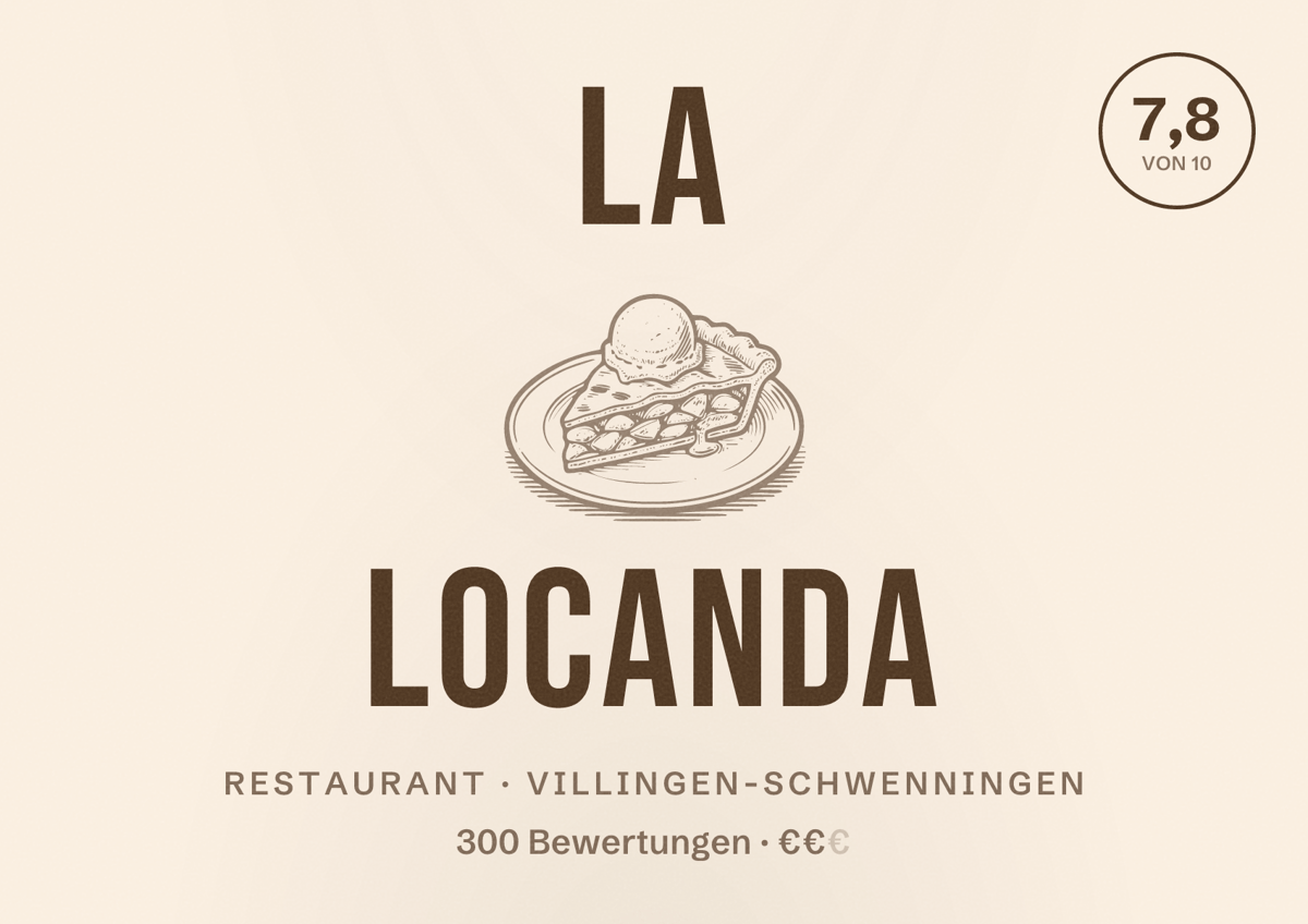 Illustriertes Poster von La Locanda, Restaurant in Villingen-Schwenningen: Bewertung 7,8 von 10 aus 300 Bewertungen, Preisniveau €€