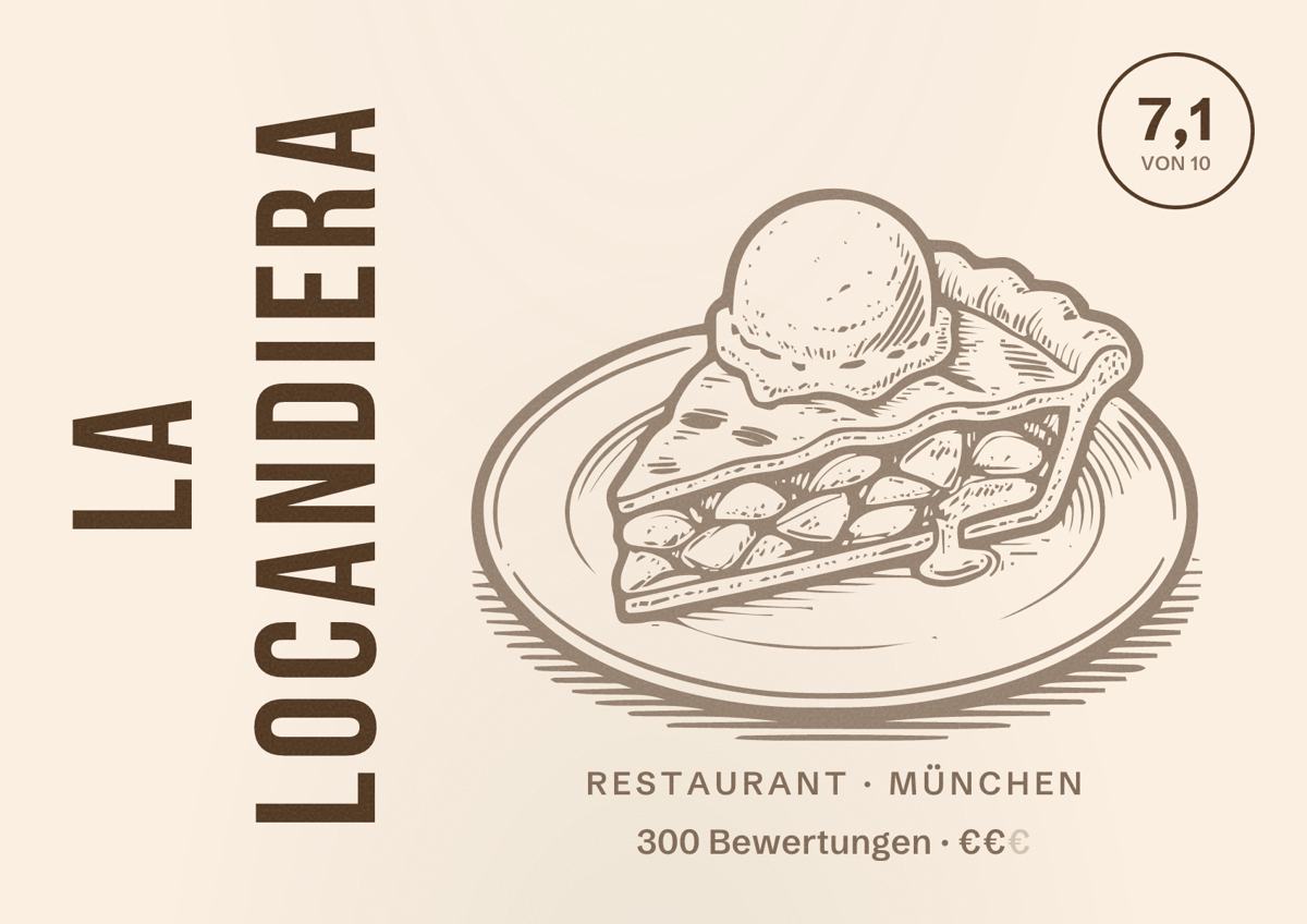 Illustriertes Poster von La Locandiera, Restaurant in München: Bewertung 7,1 von 10 aus 300 Bewertungen, Preisniveau €€