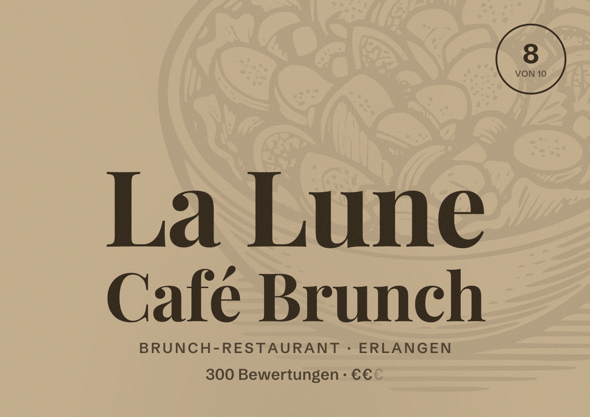 Illustriertes Poster von La Lune Café Brunch, Brunch-Restaurant in Erlangen: Bewertung 8 von 10 aus 300 Bewertungen, Preisniveau €€
