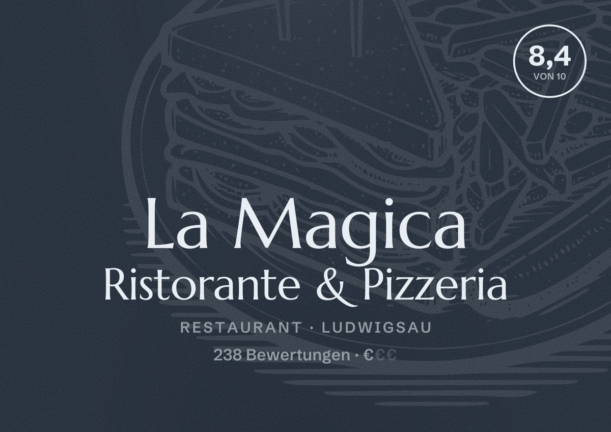 Illustriertes Poster von La Magica Ristorante & Pizzeria, Restaurant in Ludwigsau: Bewertung 8,4 von 10 aus 238 Bewertungen, Preisniveau €