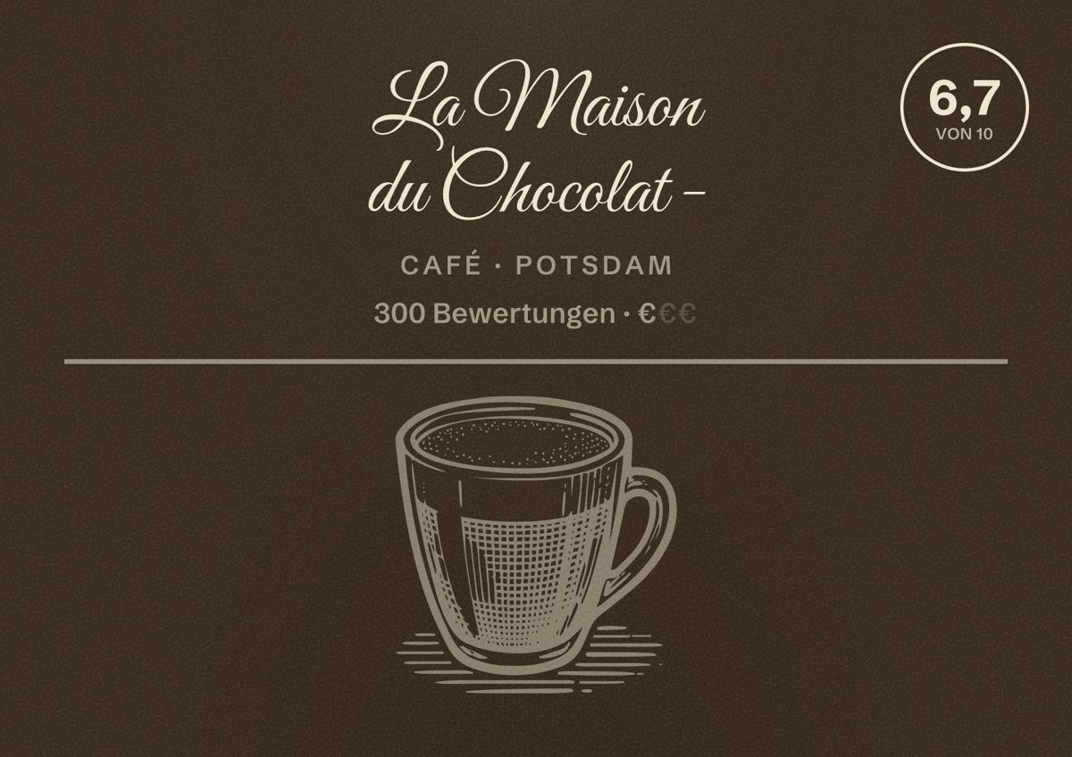 Illustriertes Poster von La Maison du Chocolat -, Café in Potsdam: Bewertung 6,7 von 10 aus 300 Bewertungen, Preisniveau €