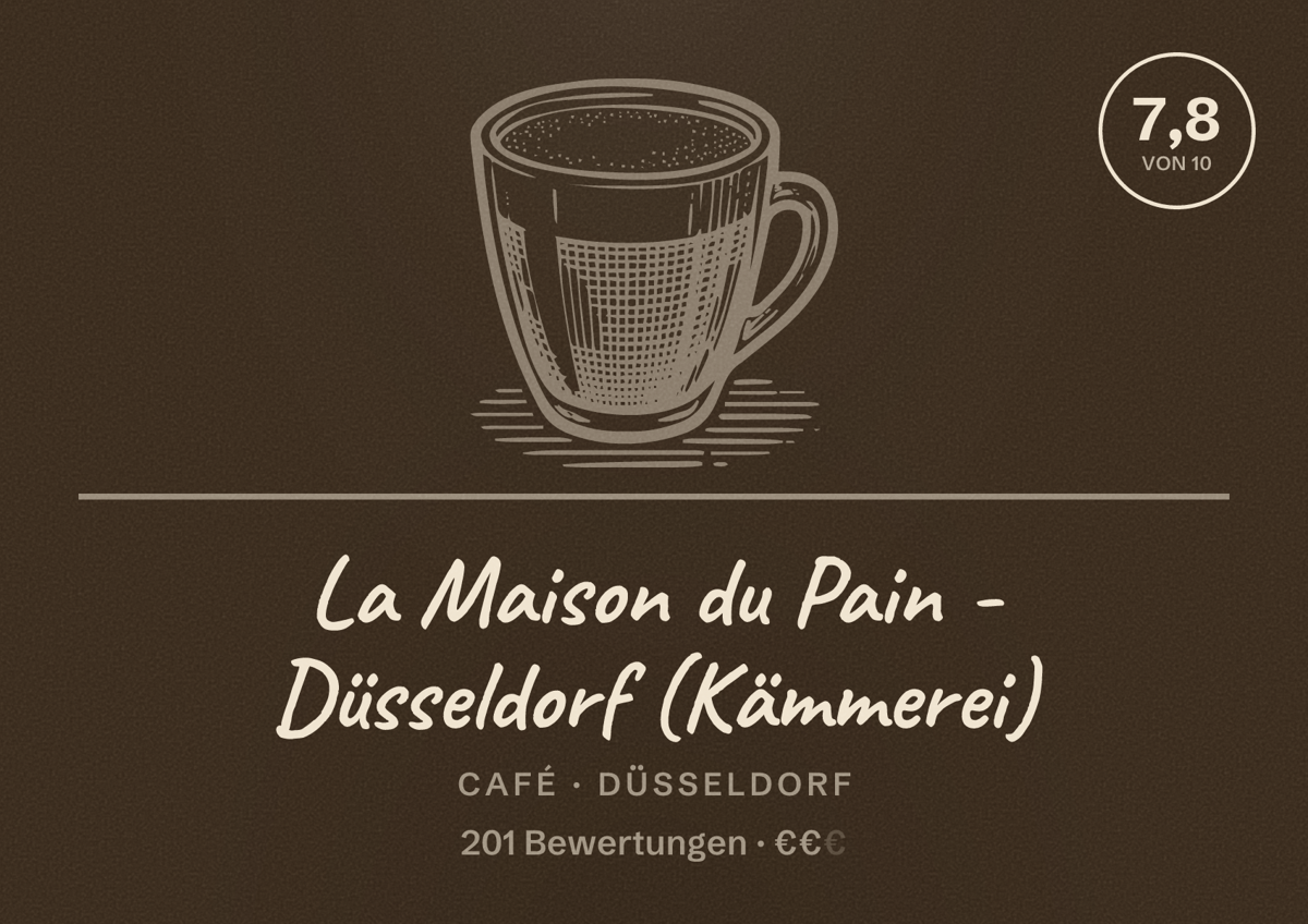 Illustriertes Poster von La Maison du Pain - Düsseldorf (Kämmerei), Café in Düsseldorf: Bewertung 7,8 von 10 aus 201 Bewertungen, Preisniveau €€