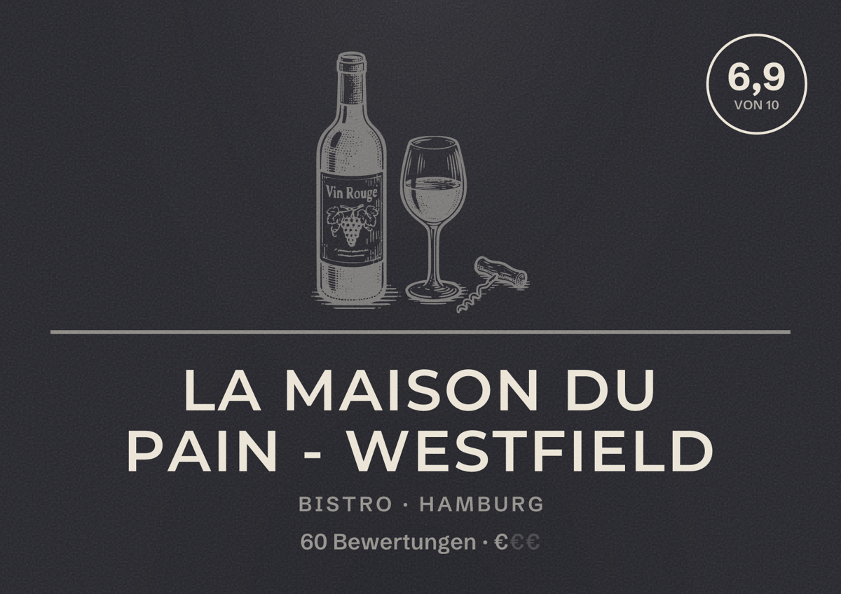 Illustriertes Poster von La Maison du Pain - Westfield, Bistro in Hamburg: Bewertung 6,9 von 10 aus 60 Bewertungen, Preisniveau €
