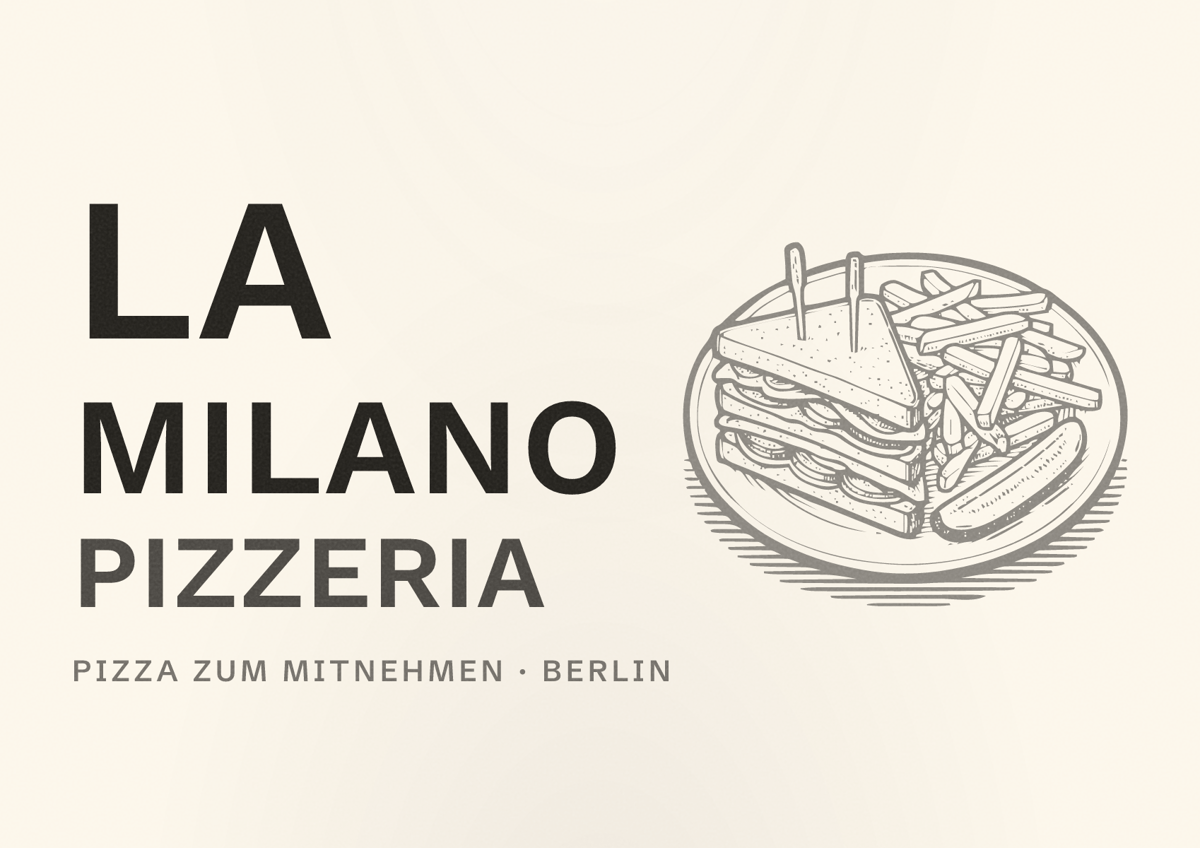 Illustriertes Poster von La Milano Pizzeria, Pizza zum Mitnehmen in Berlin
