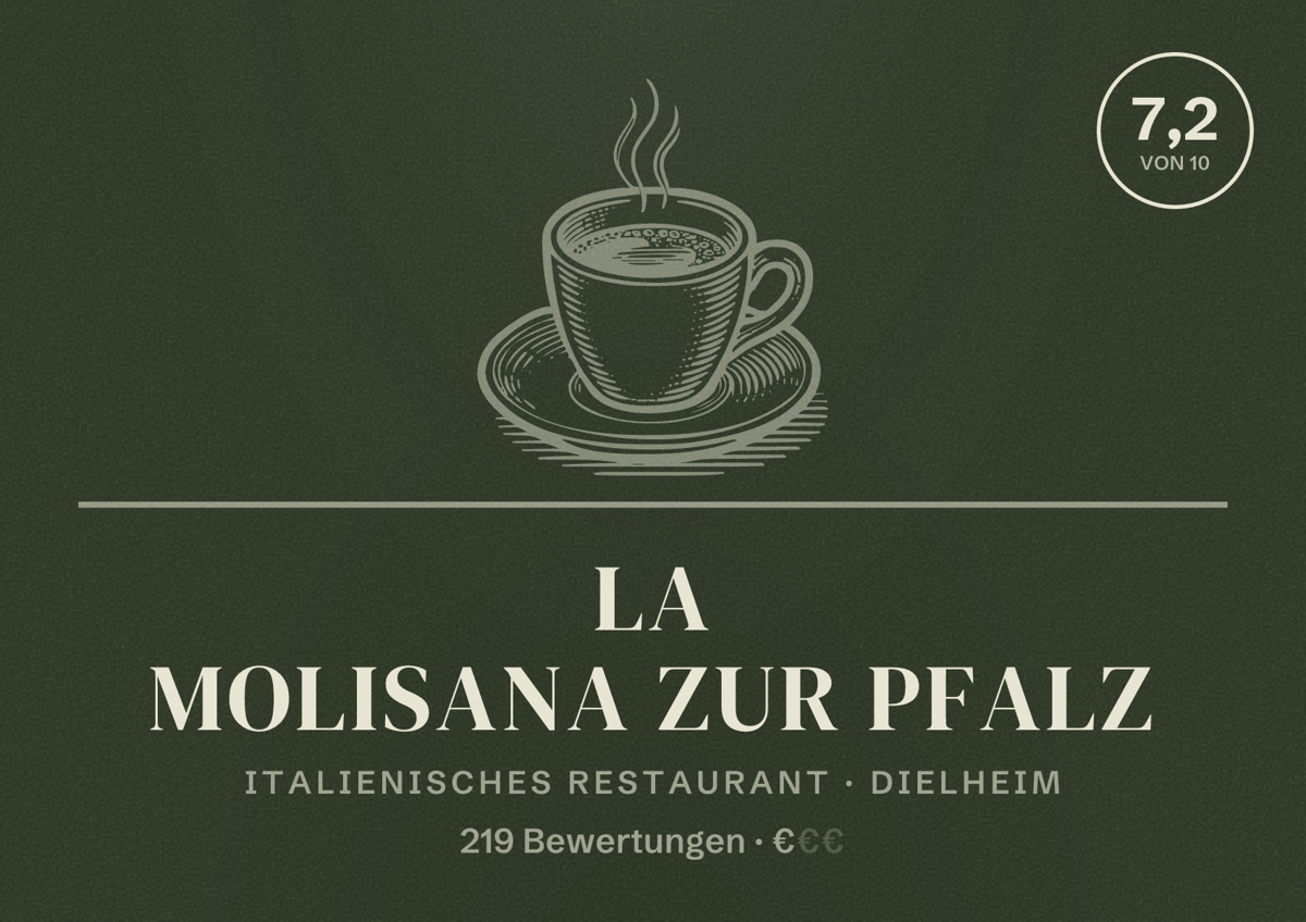 Illustriertes Poster von La Molisana zur Pfalz, Italienisches Restaurant in Dielheim: Bewertung 7,2 von 10 aus 219 Bewertungen, Preisniveau €