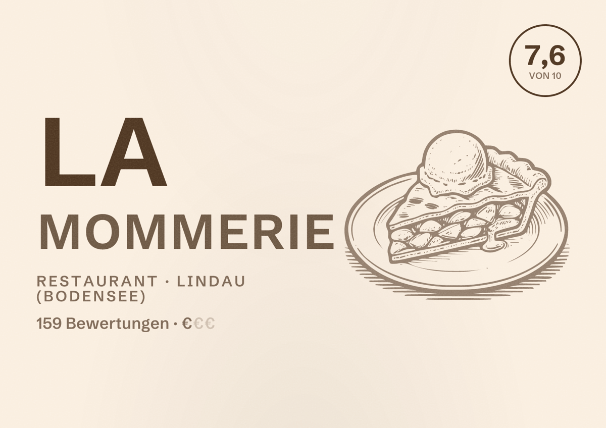 Illustriertes Poster von La Mommerie, Restaurant in Lindau (Bodensee): Bewertung 7,6 von 10 aus 159 Bewertungen, Preisniveau €