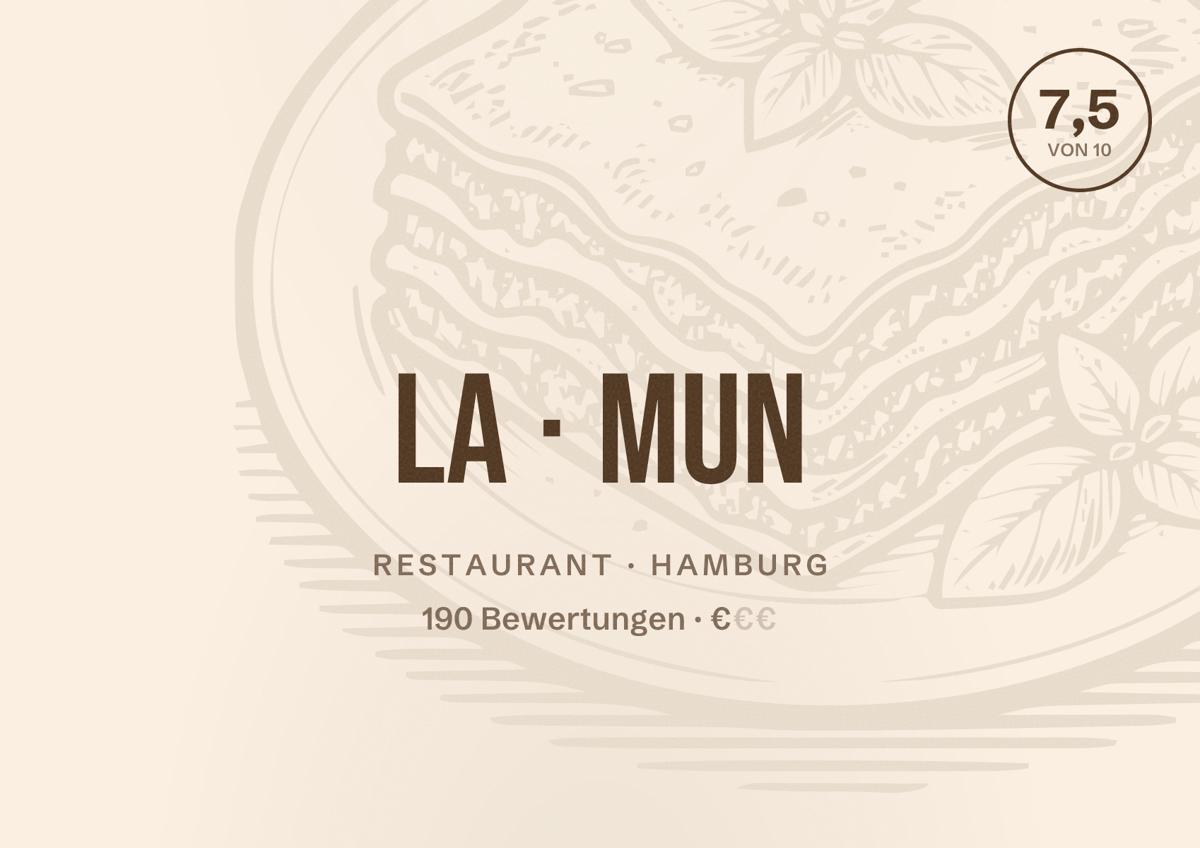 Illustriertes Poster von La Mun, Restaurant in Hamburg: Bewertung 7,5 von 10 aus 190 Bewertungen, Preisniveau €