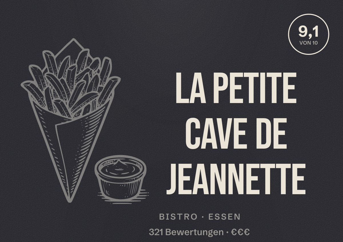 Illustriertes Poster von La Petite Cave de Jeannette, Bistro in Essen: Bewertung 9,1 von 10 aus 321 Bewertungen, Preisniveau €€€