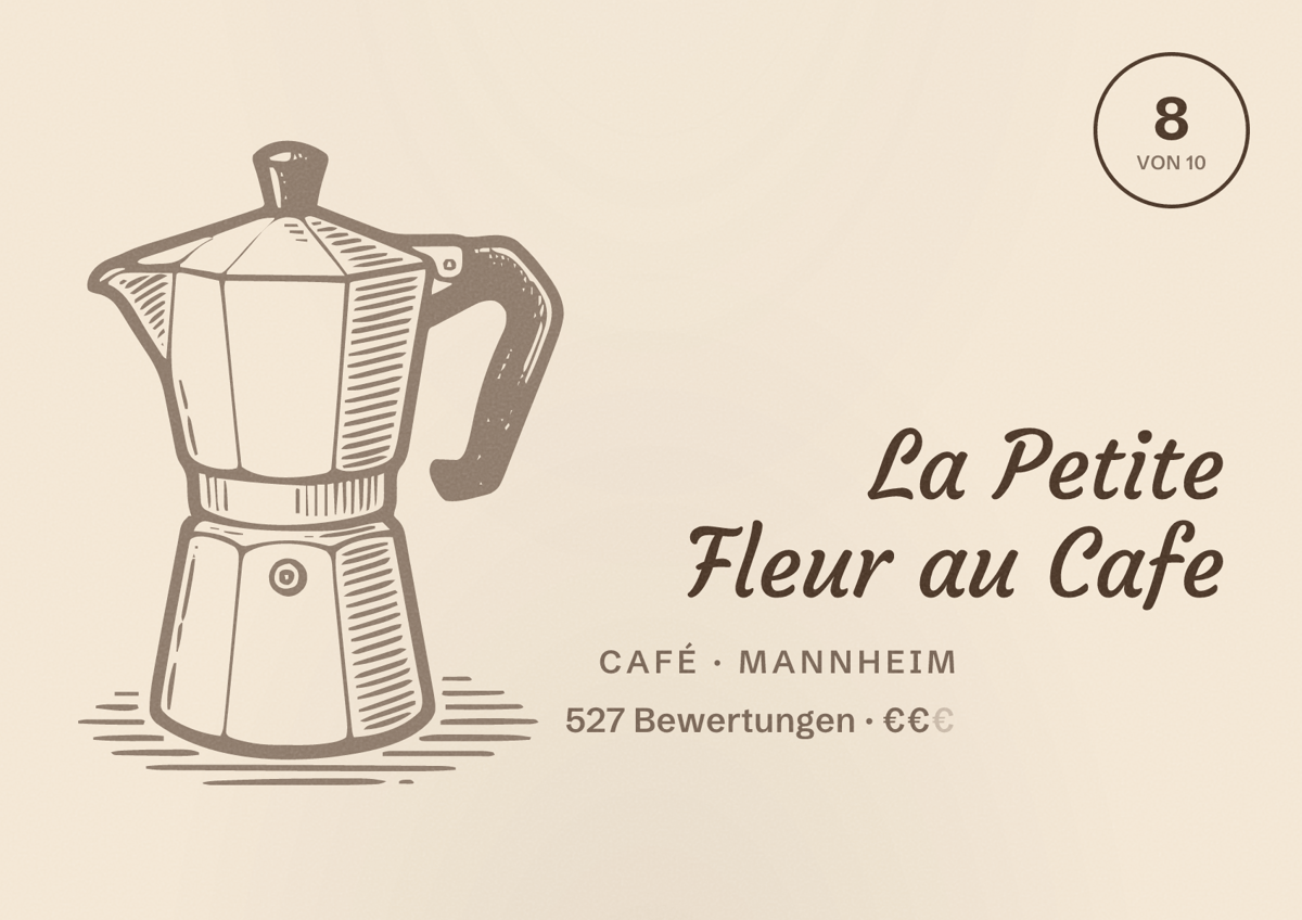Illustriertes Poster von La Petite Fleur au Cafe, Café in Mannheim: Bewertung 8 von 10 aus 527 Bewertungen, Preisniveau €€