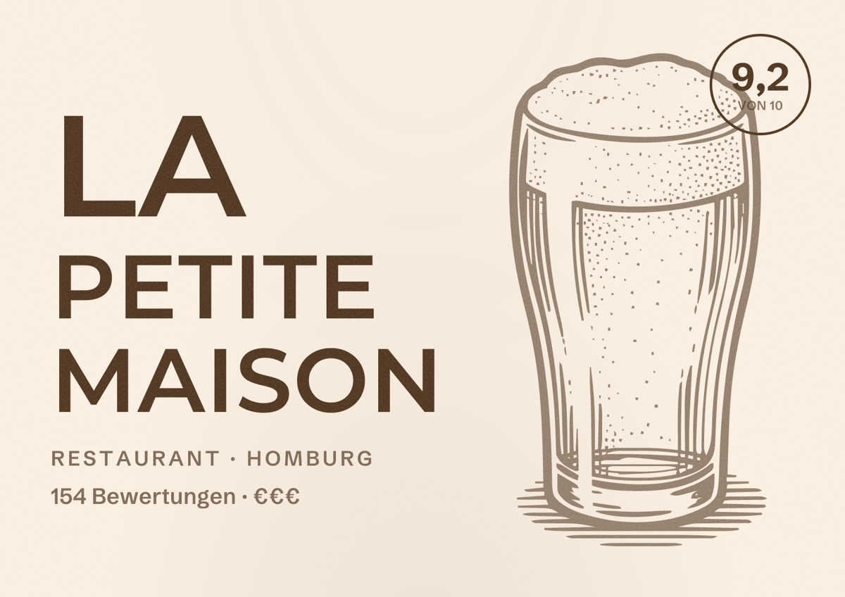 Illustriertes Poster von La Petite Maison, Restaurant in Homburg: Bewertung 9,2 von 10 aus 154 Bewertungen, Preisniveau €€€