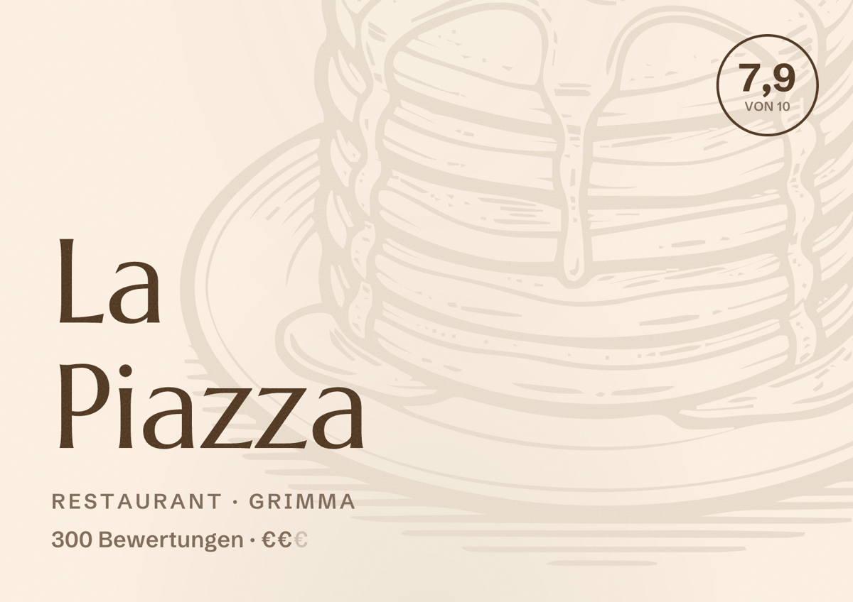 Illustriertes Poster von La Piazza, Restaurant in Grimma: Bewertung 7,9 von 10 aus 300 Bewertungen, Preisniveau €€