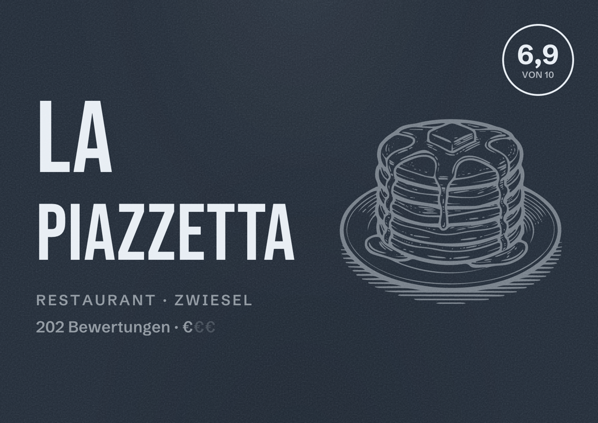 Illustriertes Poster von La Piazzetta, Restaurant in Zwiesel: Bewertung 6,9 von 10 aus 202 Bewertungen, Preisniveau €