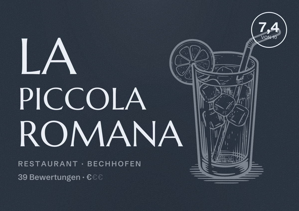 Illustriertes Poster von la piccola romana, Restaurant in Bechhofen: Bewertung 7,4 von 10 aus 39 Bewertungen, Preisniveau €