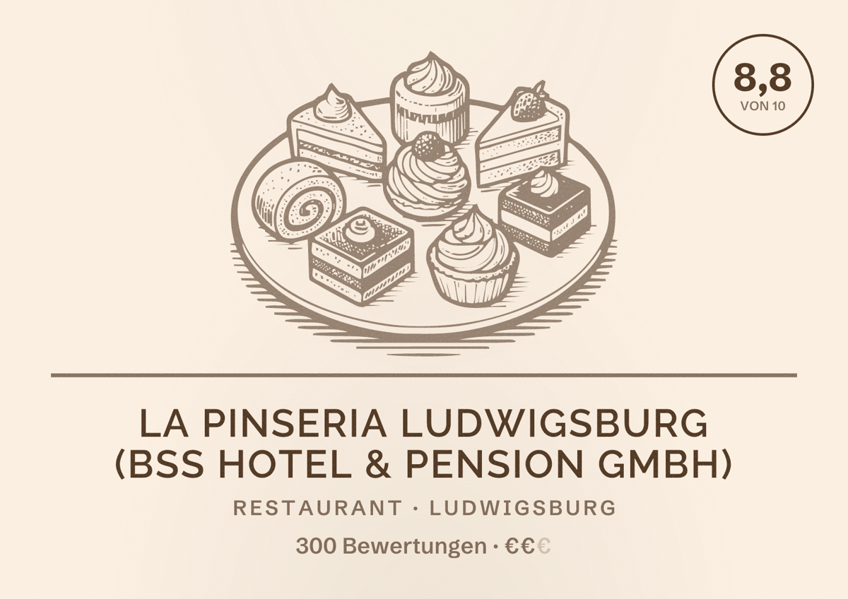 Illustriertes Poster von La Pinseria Ludwigsburg (BSS Hotel & Pension GmbH), Restaurant in Ludwigsburg: Bewertung 8,8 von 10 aus 300 Bewertungen, Preisniveau €€