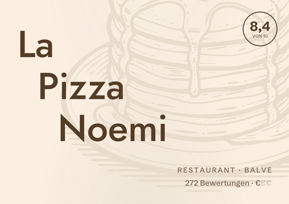 Illustriertes Poster von La Pizza Noemi, Restaurant in Balve: Bewertung 8,4 von 10 aus 272 Bewertungen, Preisniveau €