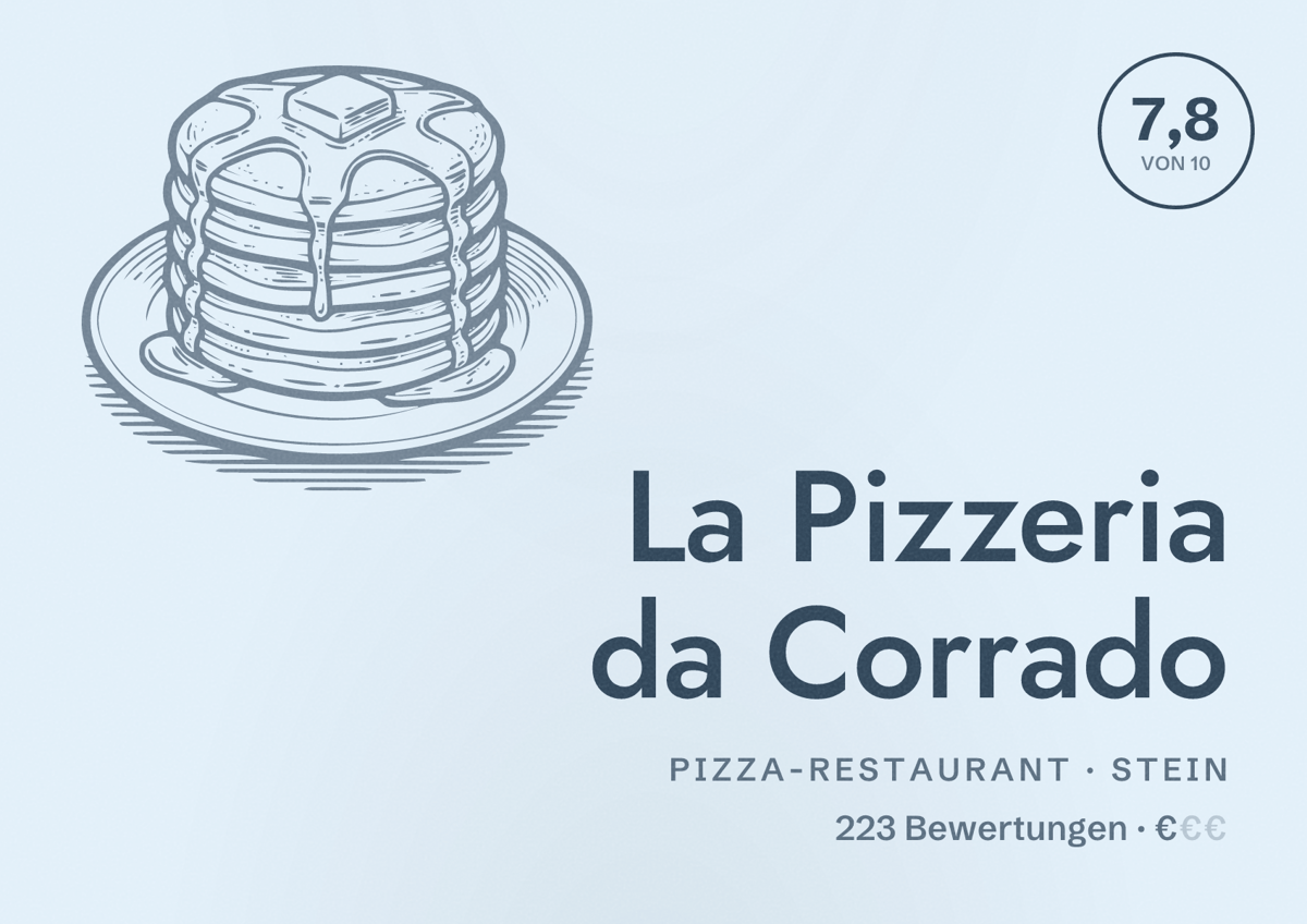 Illustriertes Poster von La Pizzeria da Corrado, Pizza-Restaurant in Stein: Bewertung 7,8 von 10 aus 223 Bewertungen, Preisniveau €