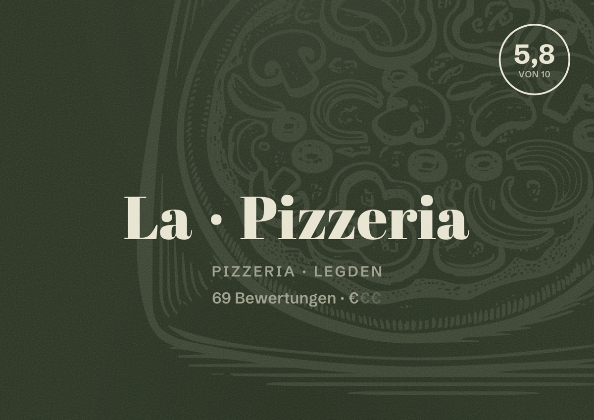 Illustriertes Poster von La Pizzeria, Pizzeria in Legden: Bewertung 5,8 von 10 aus 69 Bewertungen, Preisniveau €