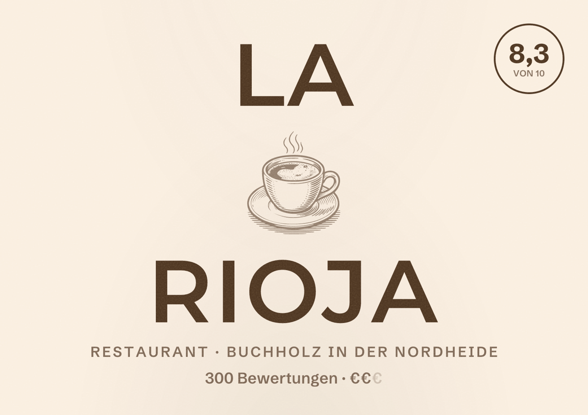 Illustriertes Poster von La Rioja, Restaurant in Buchholz in der Nordheide: Bewertung 8,3 von 10 aus 300 Bewertungen, Preisniveau €€