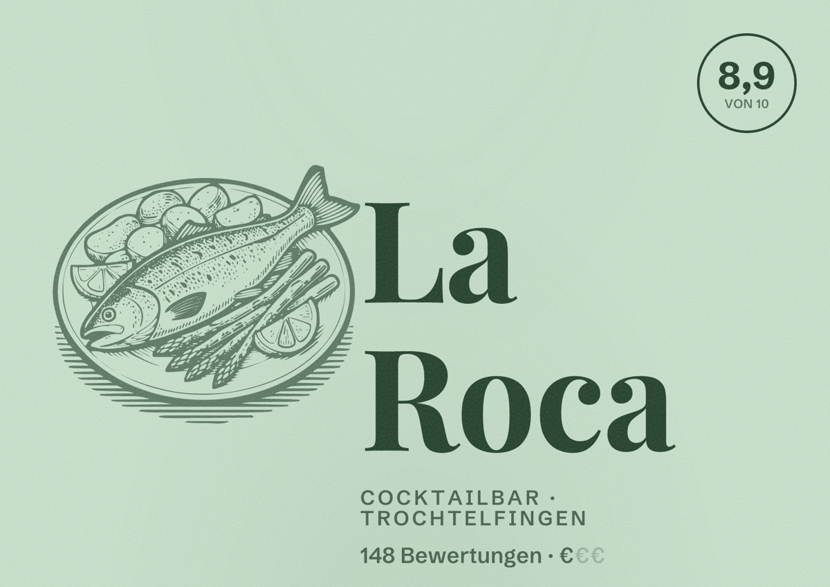 Illustriertes Poster von La Roca, Cocktailbar in Trochtelfingen: Bewertung 8,9 von 10 aus 148 Bewertungen, Preisniveau €
