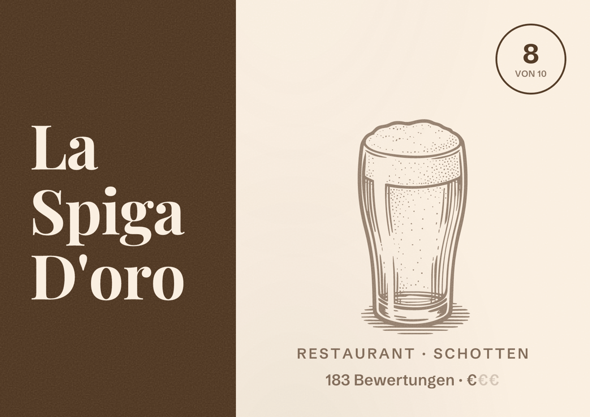 Illustriertes Poster von La Spiga D'oro, Restaurant in Schotten: Bewertung 8 von 10 aus 183 Bewertungen, Preisniveau €