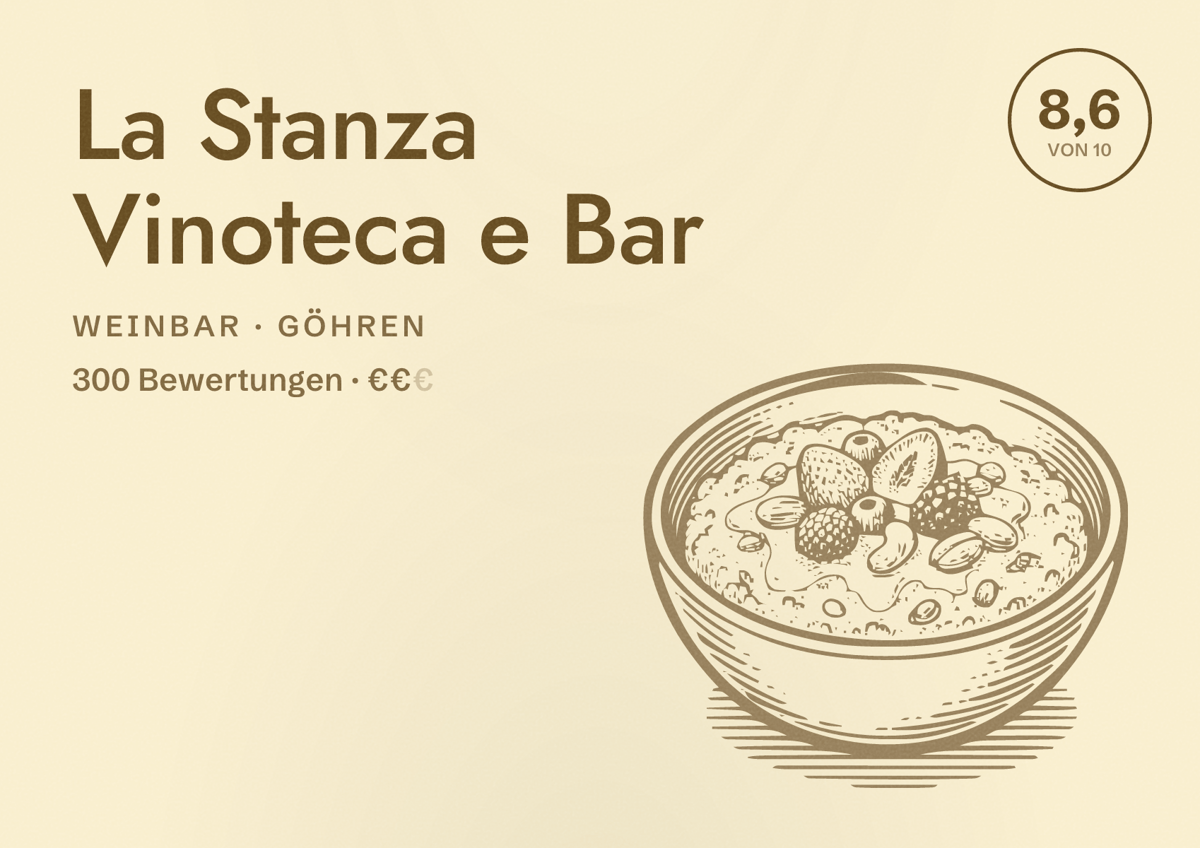 Illustriertes Poster von La Stanza Vinoteca e Bar, Weinbar in Göhren: Bewertung 8,6 von 10 aus 300 Bewertungen, Preisniveau €€