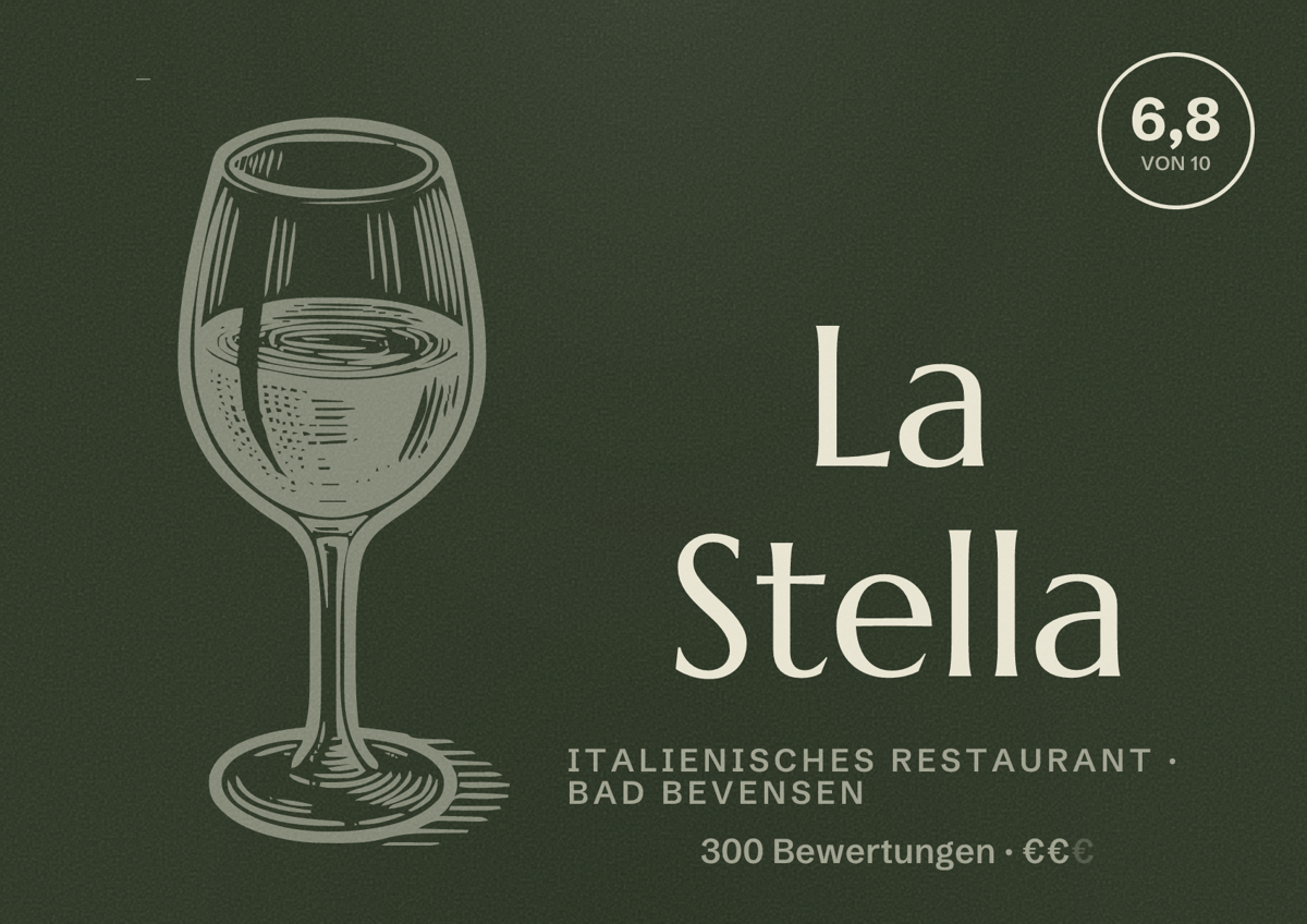 Illustriertes Poster von La Stella, Italienisches Restaurant in Bad Bevensen: Bewertung 6,8 von 10 aus 300 Bewertungen, Preisniveau €€