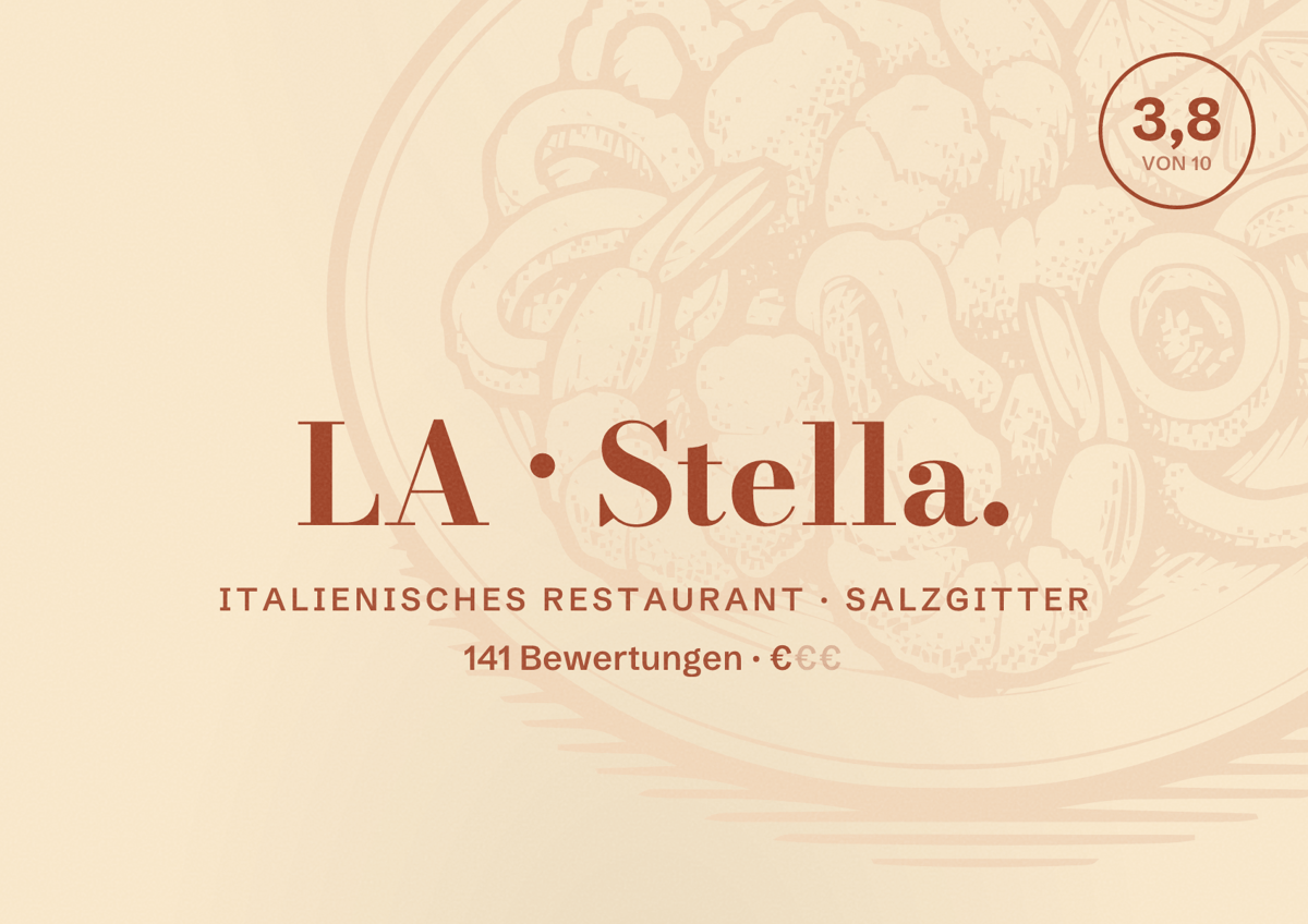 Illustriertes Poster von LA Stella., Italienisches Restaurant in Salzgitter: Bewertung 3,8 von 10 aus 141 Bewertungen, Preisniveau €