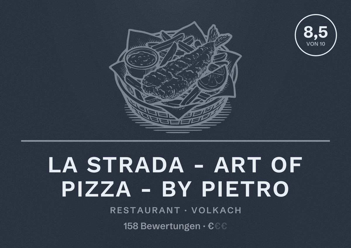 Illustriertes Poster von La Strada - Art of Pizza - by Pietro, Restaurant in Volkach: Bewertung 8,5 von 10 aus 158 Bewertungen, Preisniveau €