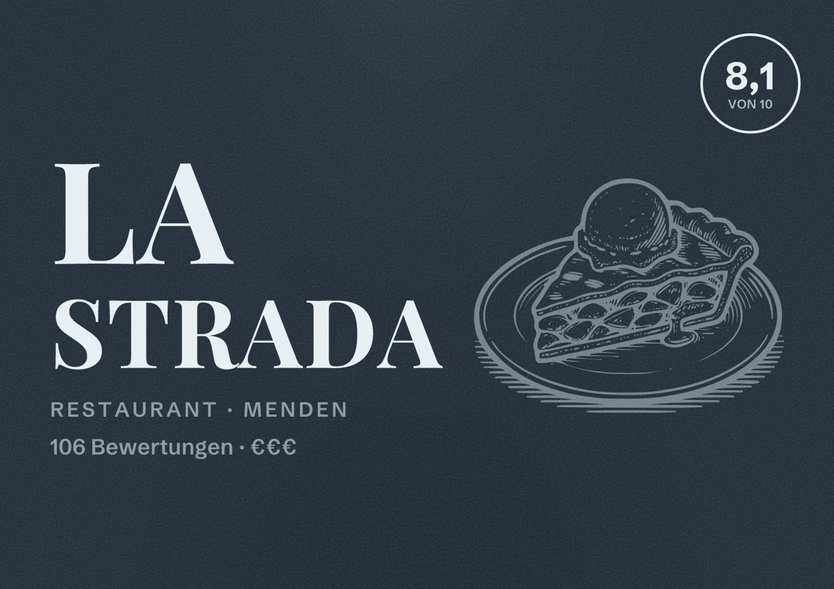 Illustriertes Poster von La Strada, Restaurant in Menden: Bewertung 8,1 von 10 aus 106 Bewertungen, Preisniveau €€€