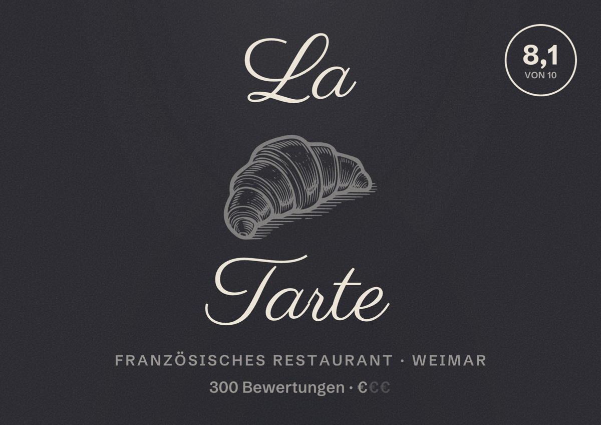 Illustriertes Poster von La Tarte, Französisches Restaurant in Weimar: Bewertung 8,1 von 10 aus 300 Bewertungen, Preisniveau €