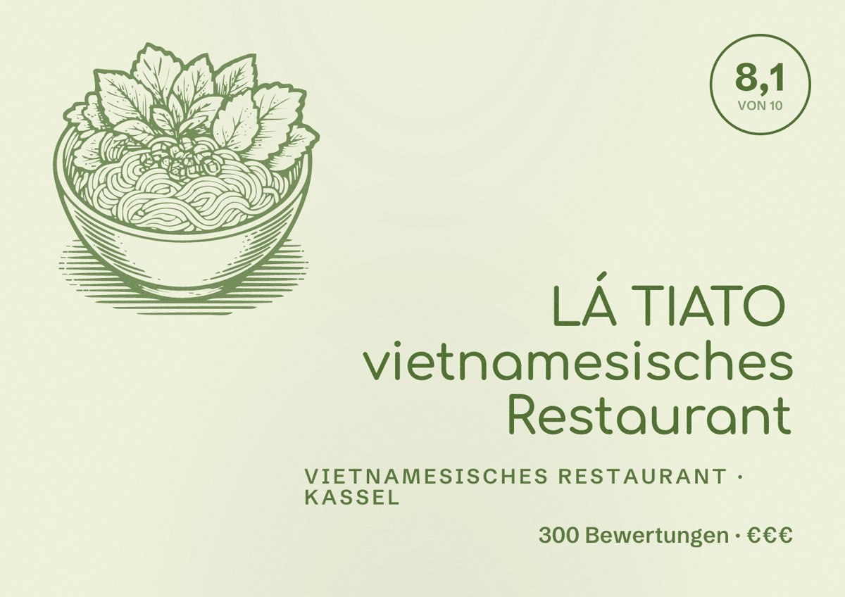 Illustriertes Poster von LÁ TIATO vietnamesisches Restaurant, Vietnamesisches Restaurant in Kassel: Bewertung 8,1 von 10 aus 300 Bewertungen, Preisniveau €€€