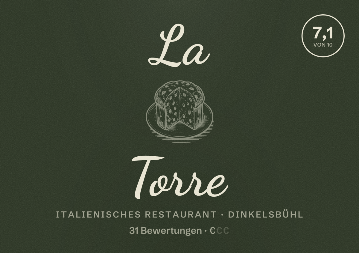 Illustriertes Poster von La Torre, Italienisches Restaurant in Dinkelsbühl: Bewertung 7,1 von 10 aus 31 Bewertungen, Preisniveau €