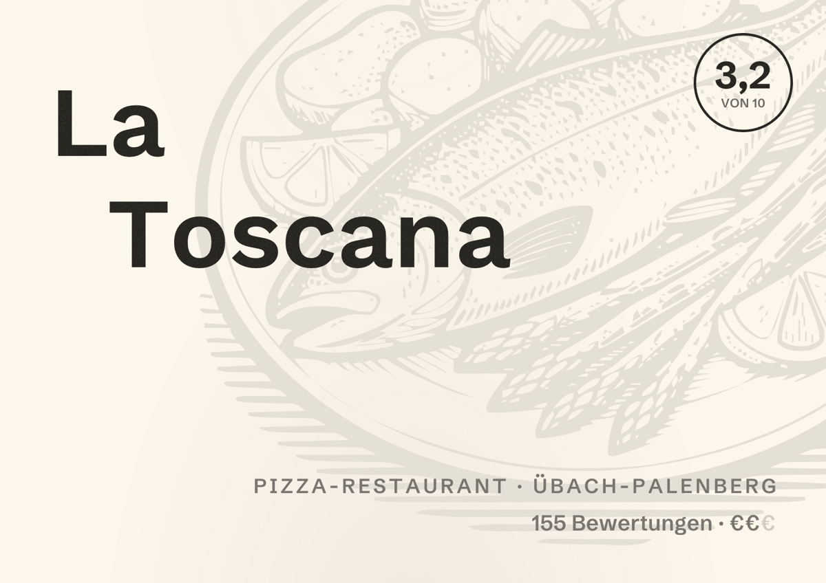 Illustriertes Poster von La Toscana, Pizza-Restaurant in Übach-Palenberg: Bewertung 3,2 von 10 aus 155 Bewertungen, Preisniveau €€
