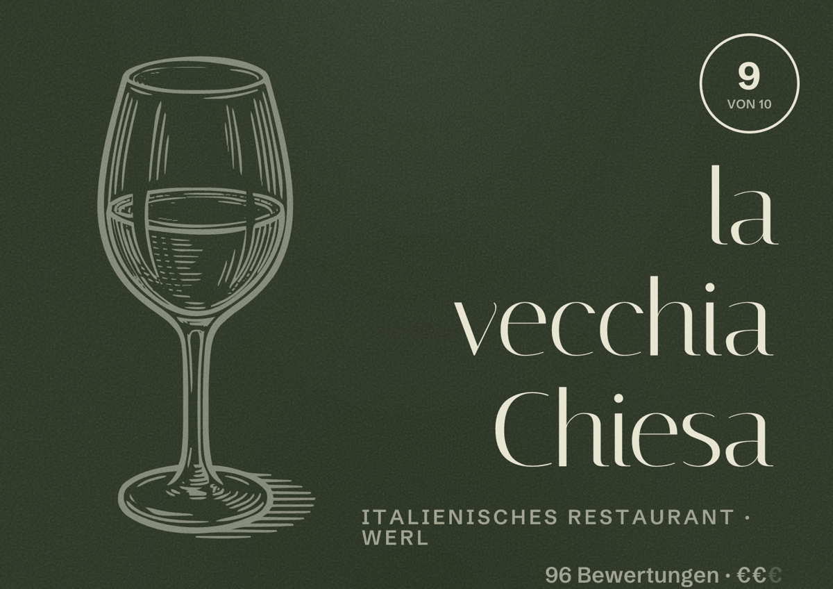 Illustriertes Poster von la vecchia Chiesa, Italienisches Restaurant in Werl: Bewertung 9 von 10 aus 96 Bewertungen, Preisniveau €€
