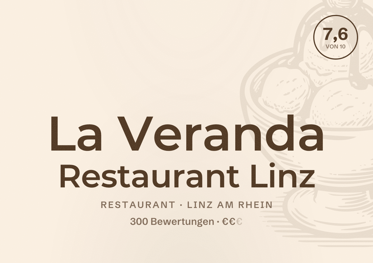 Illustriertes Poster von La Veranda Restaurant Linz, Restaurant in Linz am Rhein: Bewertung 7,6 von 10 aus 300 Bewertungen, Preisniveau €€