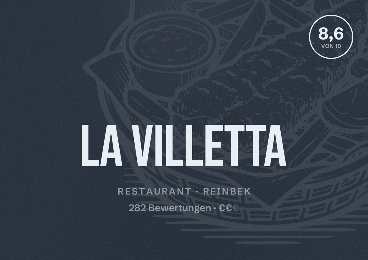 Illustriertes Poster von La Villetta, Restaurant in Reinbek: Bewertung 8,6 von 10 aus 282 Bewertungen, Preisniveau €€