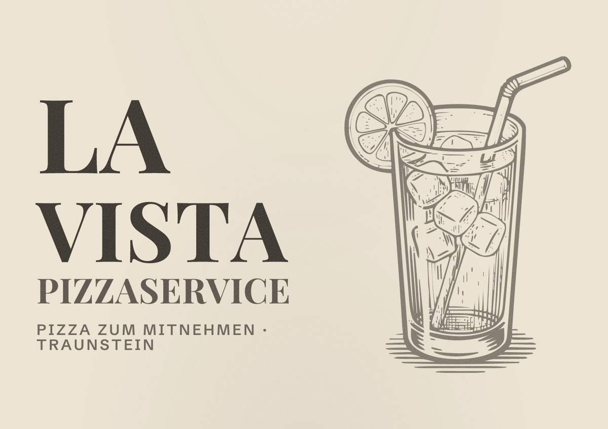 Illustriertes Poster von La Vista Pizzaservice, Pizza zum Mitnehmen in Traunstein