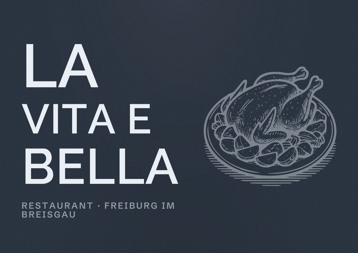 Illustriertes Poster von La Vita e Bella, Restaurant in Freiburg im Breisgau