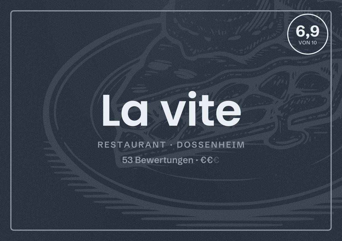 Illustriertes Poster von La vite, Restaurant in Dossenheim: Bewertung 6,9 von 10 aus 53 Bewertungen, Preisniveau €€