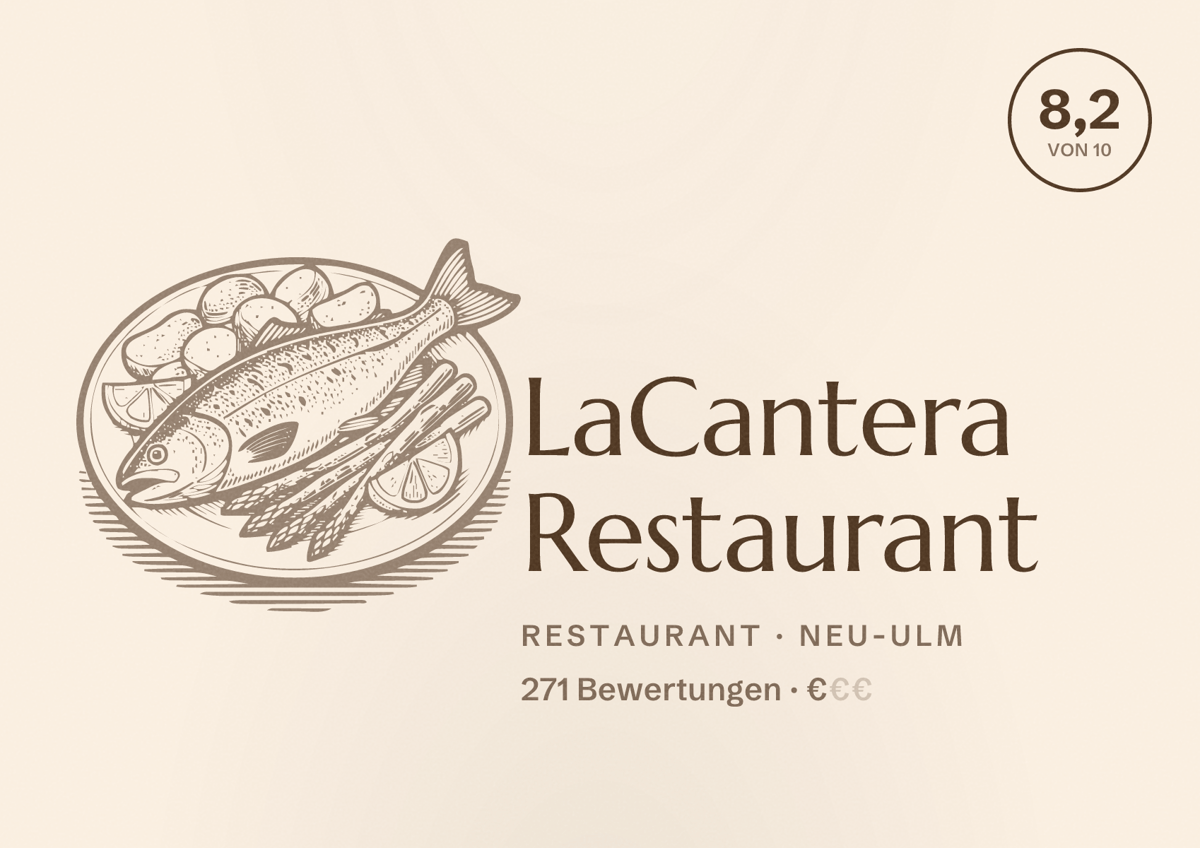 Illustriertes Poster von LaCantera Restaurant, Restaurant in Neu-Ulm: Bewertung 8,2 von 10 aus 271 Bewertungen, Preisniveau €