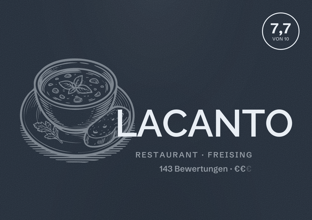 Illustriertes Poster von LACANTO, Restaurant in Freising: Bewertung 7,7 von 10 aus 143 Bewertungen, Preisniveau €€