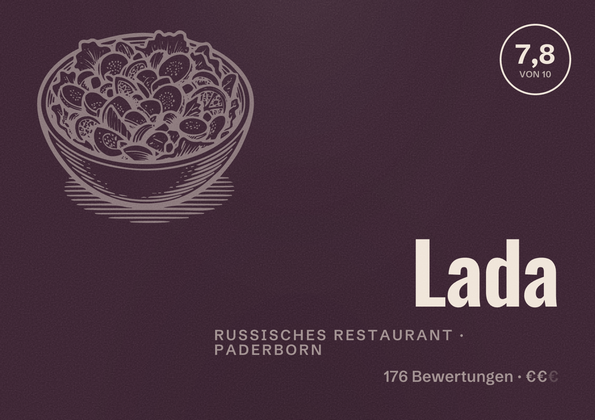 Illustriertes Poster von Lada, Russisches Restaurant in Paderborn: Bewertung 7,8 von 10 aus 176 Bewertungen, Preisniveau €€