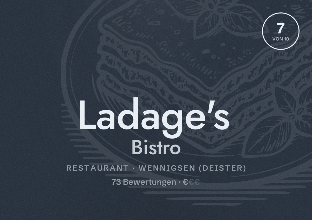 Illustriertes Poster von Ladage's Bistro, Restaurant in Wennigsen (Deister): Bewertung 7 von 10 aus 73 Bewertungen, Preisniveau €