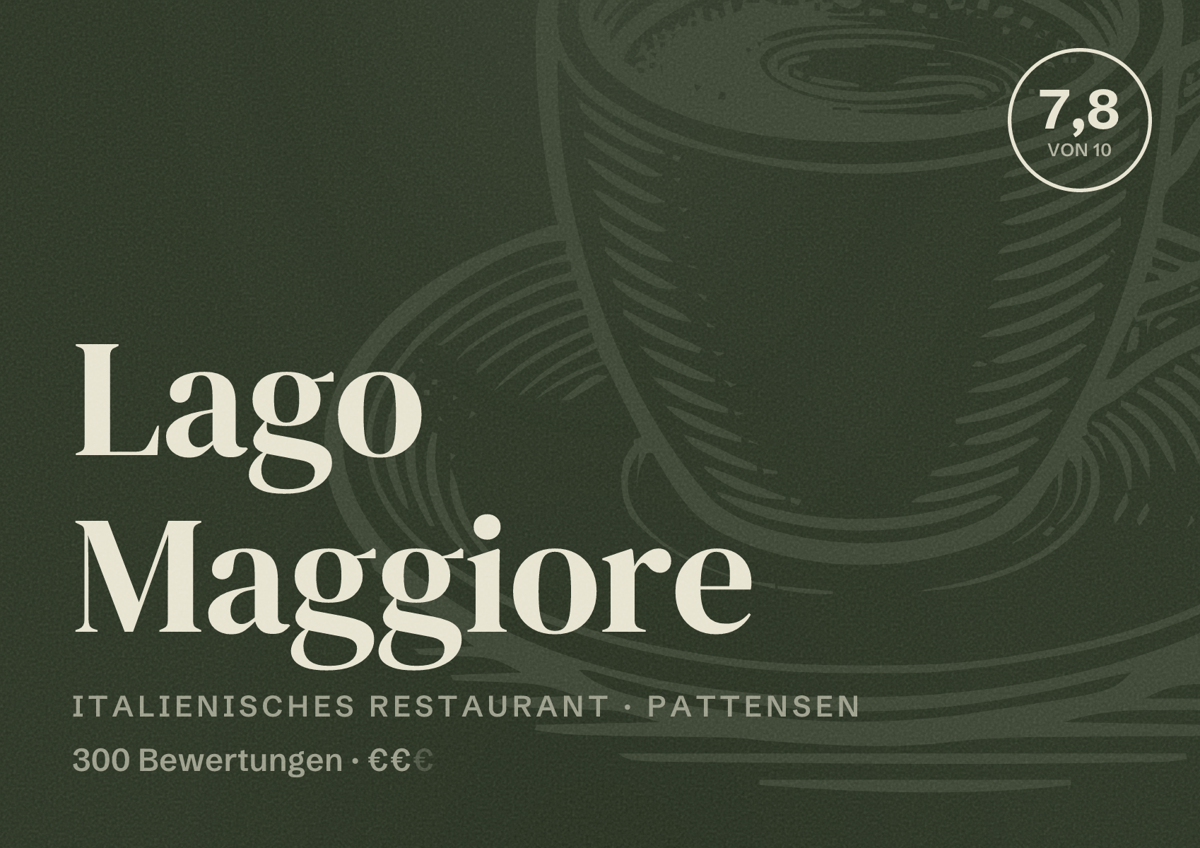 Illustriertes Poster von Lago Maggiore, Italienisches Restaurant in Pattensen: Bewertung 7,8 von 10 aus 300 Bewertungen, Preisniveau €€