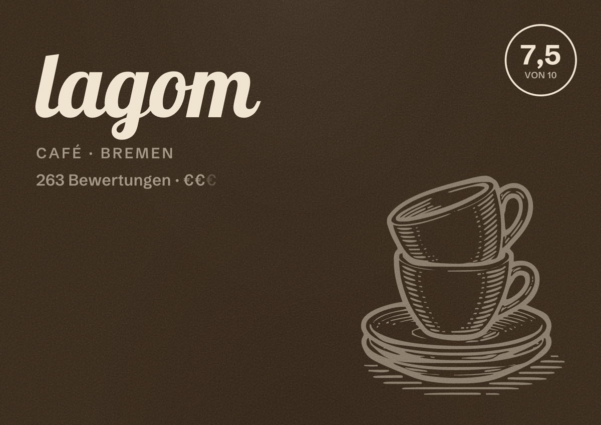 Illustriertes Poster von lagom, Café in Bremen: Bewertung 7,5 von 10 aus 263 Bewertungen, Preisniveau €€