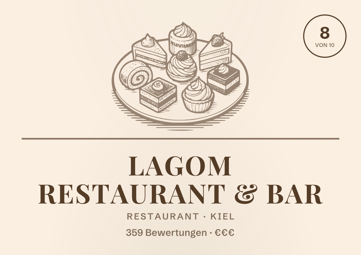 Illustriertes Poster von Lagom Restaurant & Bar, Restaurant in Kiel: Bewertung 8 von 10 aus 359 Bewertungen, Preisniveau €€€