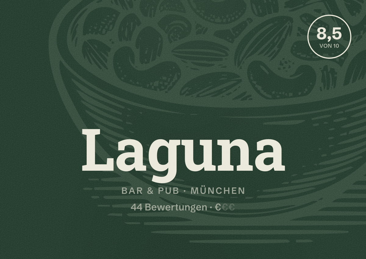 Illustriertes Poster von Laguna, Bar & Pub in München: Bewertung 8,5 von 10 aus 44 Bewertungen, Preisniveau €