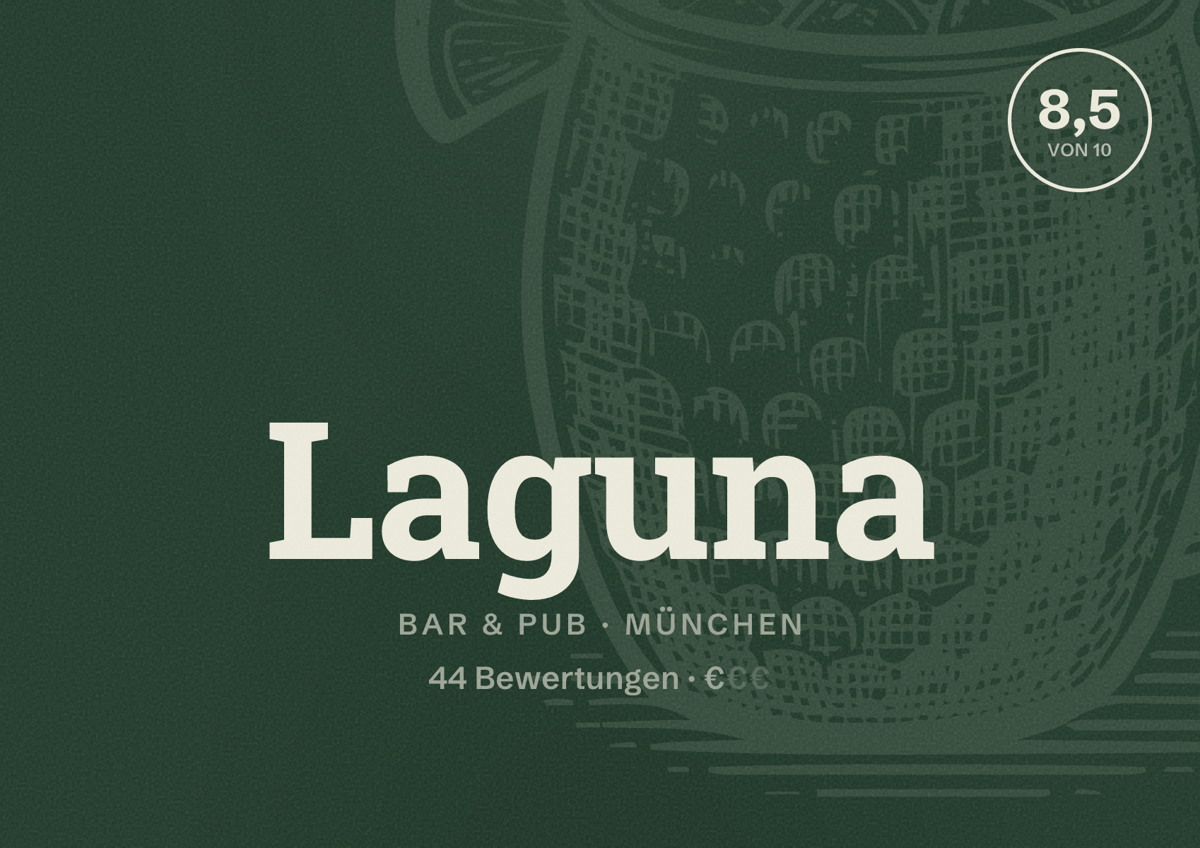 Illustriertes Poster von Laguna, Bar & Pub in München: Bewertung 8,5 von 10 aus 44 Bewertungen, Preisniveau €